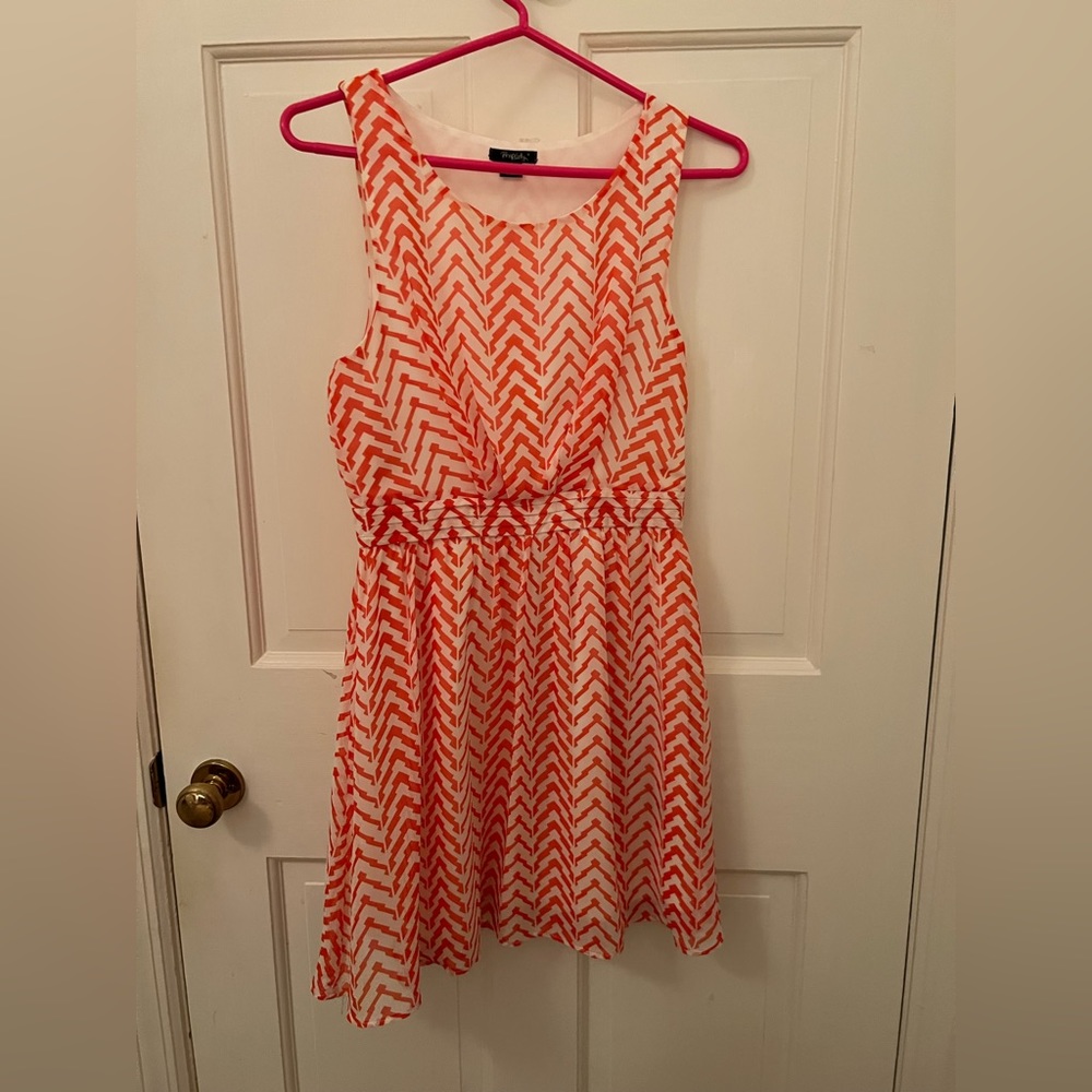 Rhapsody Orange and White Chevron Print Dress